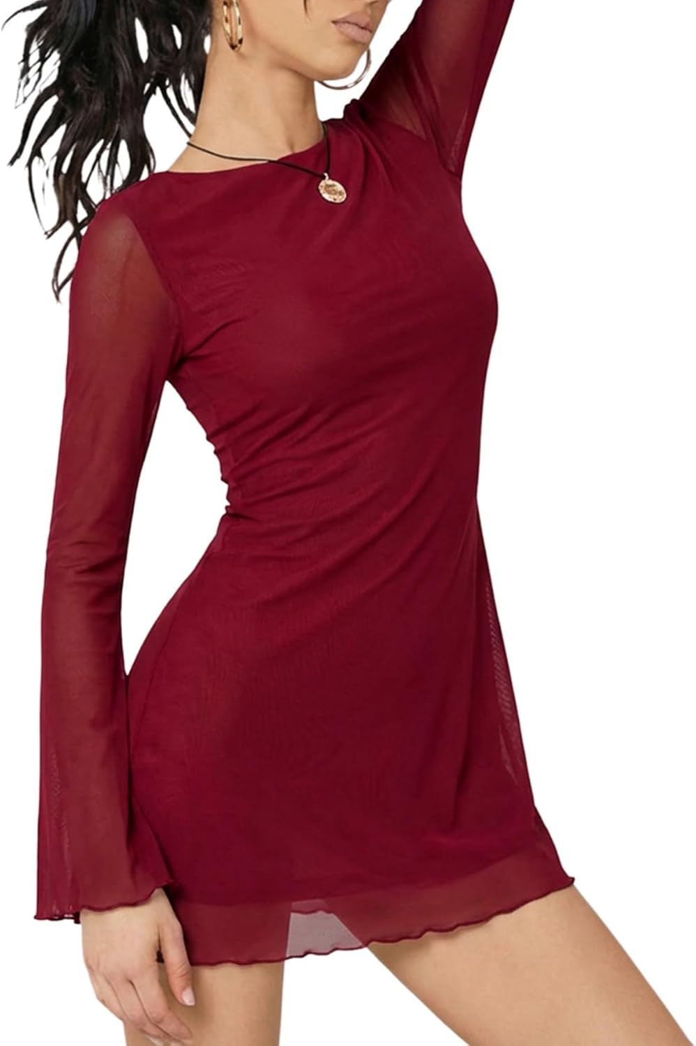 Milumia Women's Boat Neck Long Bell Sleeve Mini Dress Y2k Going Out Dresses | A-Line,Mini Dress With Sleeves,Solid Color,Party Club Wear,Date Night,Fall Dresses For Women 2026