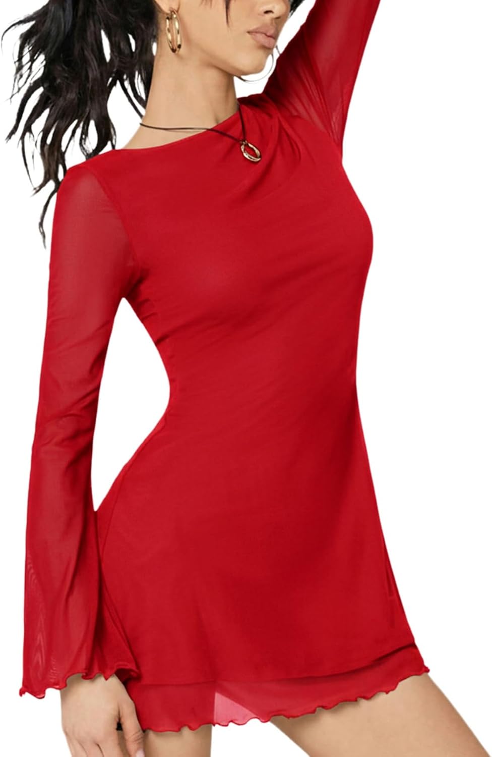 Milumia Women's Boat Neck Long Bell Sleeve Mini Dress Y2k Going Out Dresses | A-Line,Mini Dress With Sleeves,Solid Color,Party Club Wear,Date Night,Fall Dresses For Women 2026
