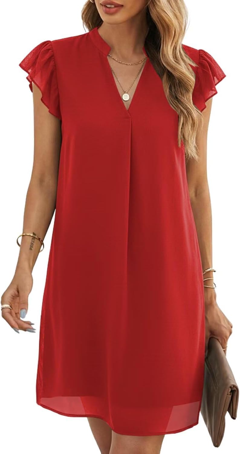 Wkior Womens Summer Chiffon Sleeveless Mini Dresses | Double Layers Not See Through, Flowy Swing Sundress, Beach Vacation Travel Outfit, Hot-Weather Travel Essential