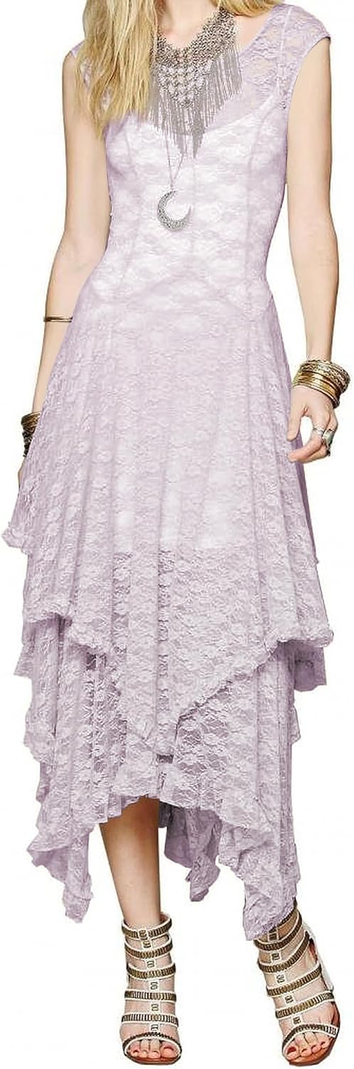 R.Vivimos Womens Lace Long Dress with Slip Two Pieces | Sleeveless, Backless, Asymmetrical Layered Hem, Beach, Vacation, Wedding, Cocktail, Party Outfits