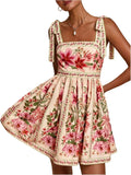 OYOANGLE Boho Dresses for Women Tropical Summer Dresses Mini Dress Sundress | Floral，Sleeveless，Tie Shoulder,Brunch Dress,Flowy Dress,Vacation Outfits，Hawaiian Dresses