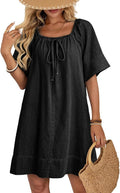 Dokotoo Women's Denim Dress Lightweight Flowy Tie Knot Cotton Jean Dress | Square Neck,Flare Sleeve,Babydoll Dress,Trendy,Casual,Elegant,A-Line,Summer Outfit,Loose,Mini Dress