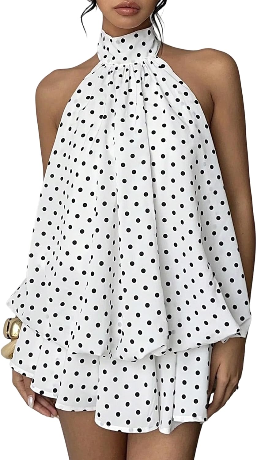 SHINFY Women's Chiffon Halter Flowy Ruffle Backless Birthday Mini Dress | Summer Cute Comfy Drop Waist Layered Going Out Dress Cocktail Wedding Guest Beach Vacation Brunch Dresses