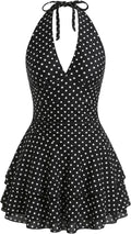 SOLY HUX Women's Halter Mini Dresses Y2k Western Dress Festival Rave Outfit | Deep V Neck Backless Sundress with Shorts, Flowy, Country Concert Outfits