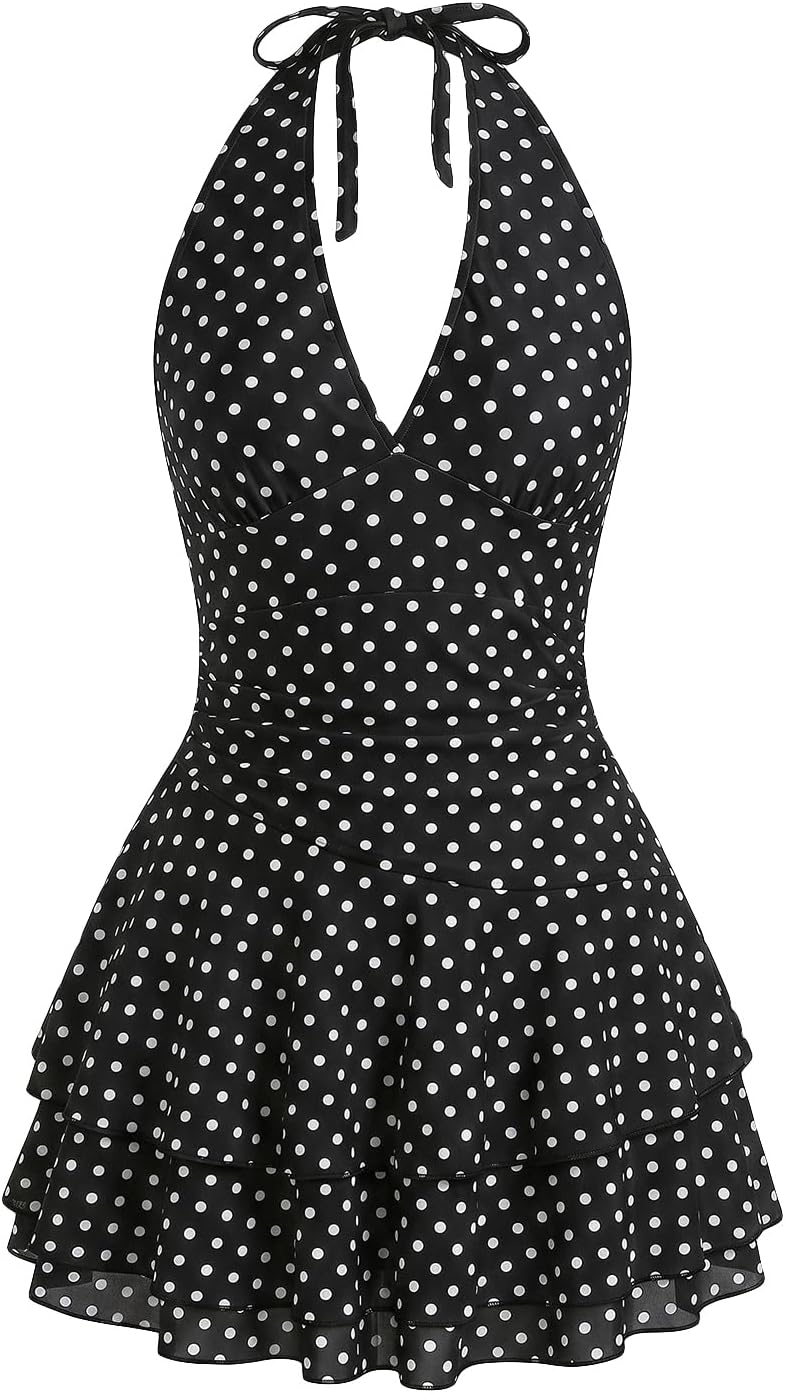 SOLY HUX Women's Halter Mini Dresses Y2k Western Dress Festival Rave Outfit | Deep V Neck Backless Sundress with Shorts, Flowy, Country Concert Outfits