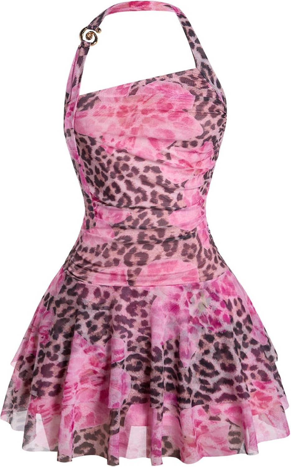 SOLY HUX Women's Hawaiian Halter Mini Dress Beach Birthday Date Outfits | Tropical Floral Print, Backless, Flowy Ruffle Hem, Brunch Picnic Dresses
