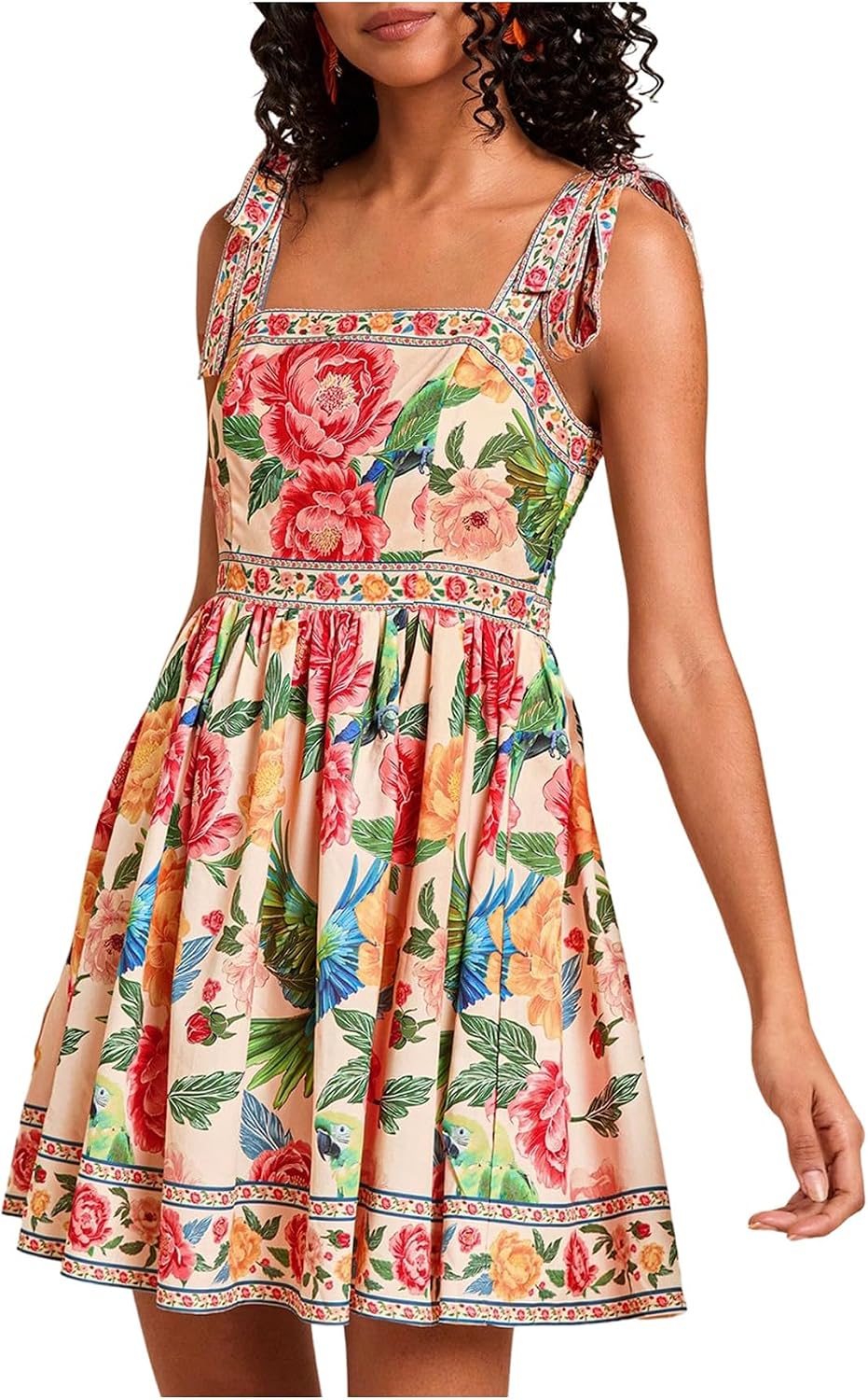 OYOANGLE Boho Dresses for Women Tropical Summer Dresses Mini Dress Sundress | Floral，Sleeveless，Tie Shoulder,Brunch Dress,Flowy Dress,Vacation Outfits，Hawaiian Dresses