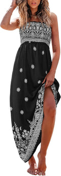 CUPSHE Women Maxi Summer Dress 2026 Floral Flowy Sundress | Spaghetti Straps Smocked Beachwear, Sleeveless, Empire Waist A Line Long Dresses, Boho Vacation Outfit, Fashion Clothes