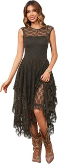 R.Vivimos Womens Lace Long Dress with Slip Two Pieces | Sleeveless, Backless, Asymmetrical Layered Hem, Beach, Vacation, Wedding, Cocktail, Party Outfits
