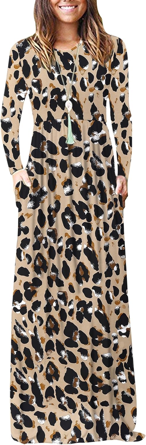 AUSELILY Womens Long Sleeve Maxi Dress Casual Empire Waist with Pockets | Versatile year round long dress for spring, fall, winter, available in floral prints and solids