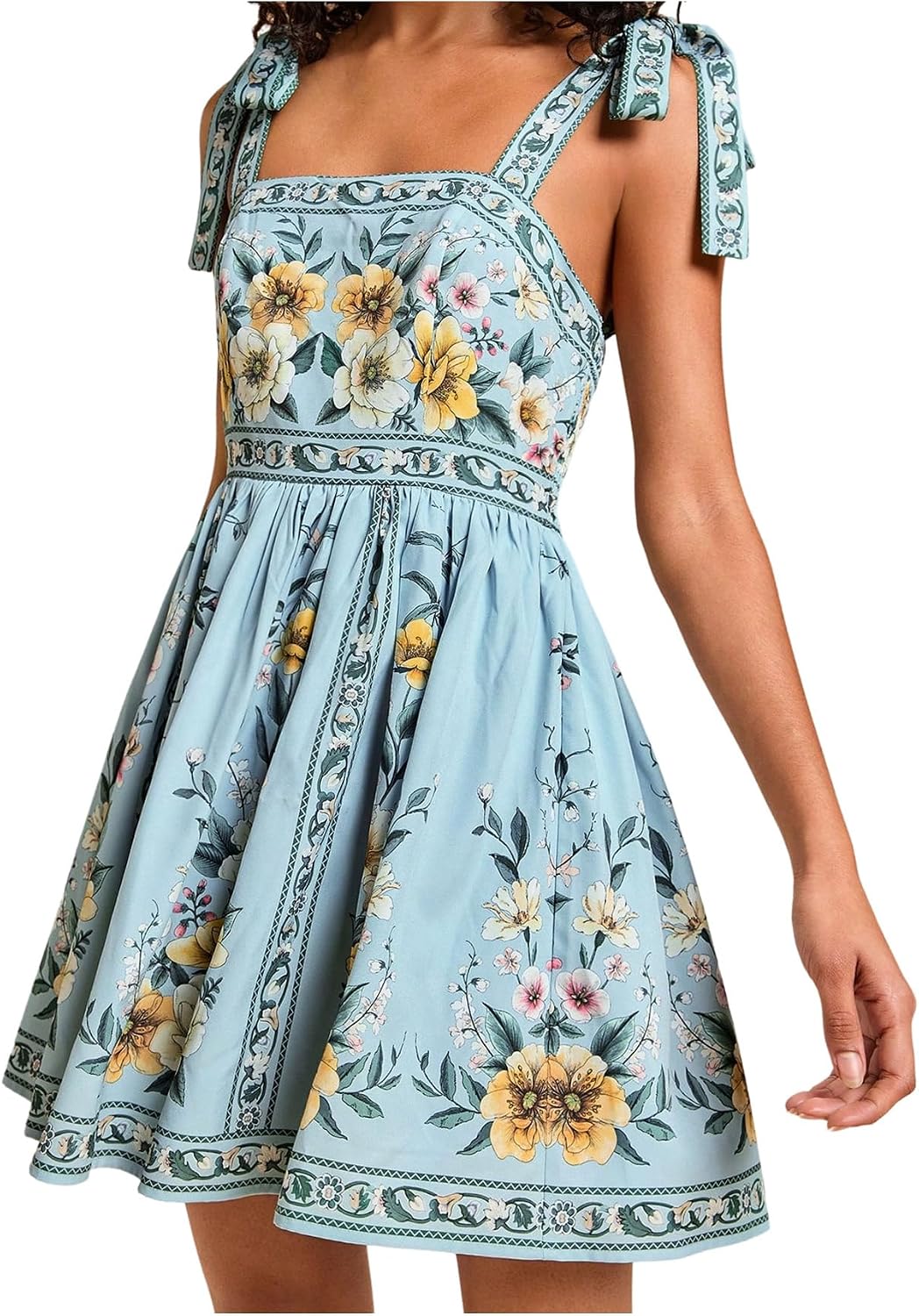 OYOANGLE Boho Dresses for Women Tropical Summer Dresses Mini Dress Sundress | Floral，Sleeveless，Tie Shoulder,Brunch Dress,Flowy Dress,Vacation Outfits，Hawaiian Dresses