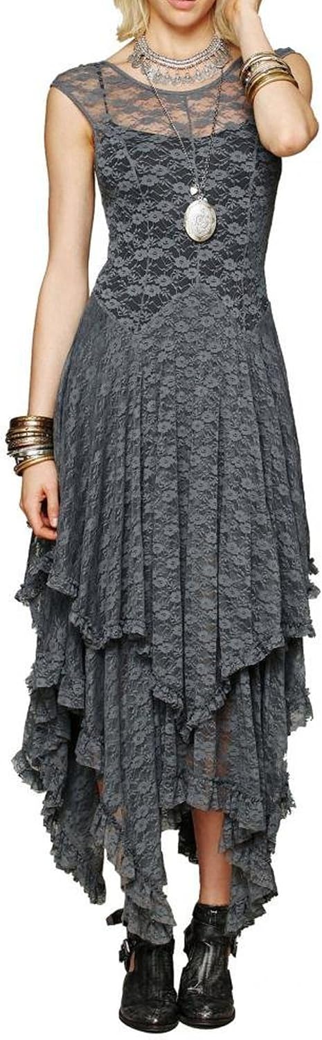 R.Vivimos Womens Lace Long Dress with Slip Two Pieces | Sleeveless, Backless, Asymmetrical Layered Hem, Beach, Vacation, Wedding, Cocktail, Party Outfits